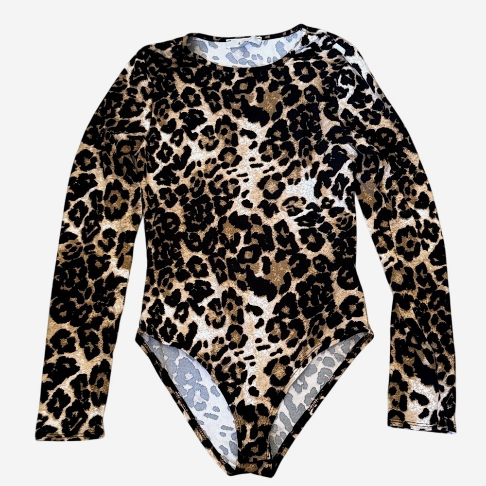 Gaze Leopard‎ Print Long Sleeve Bodysuit Women's Small